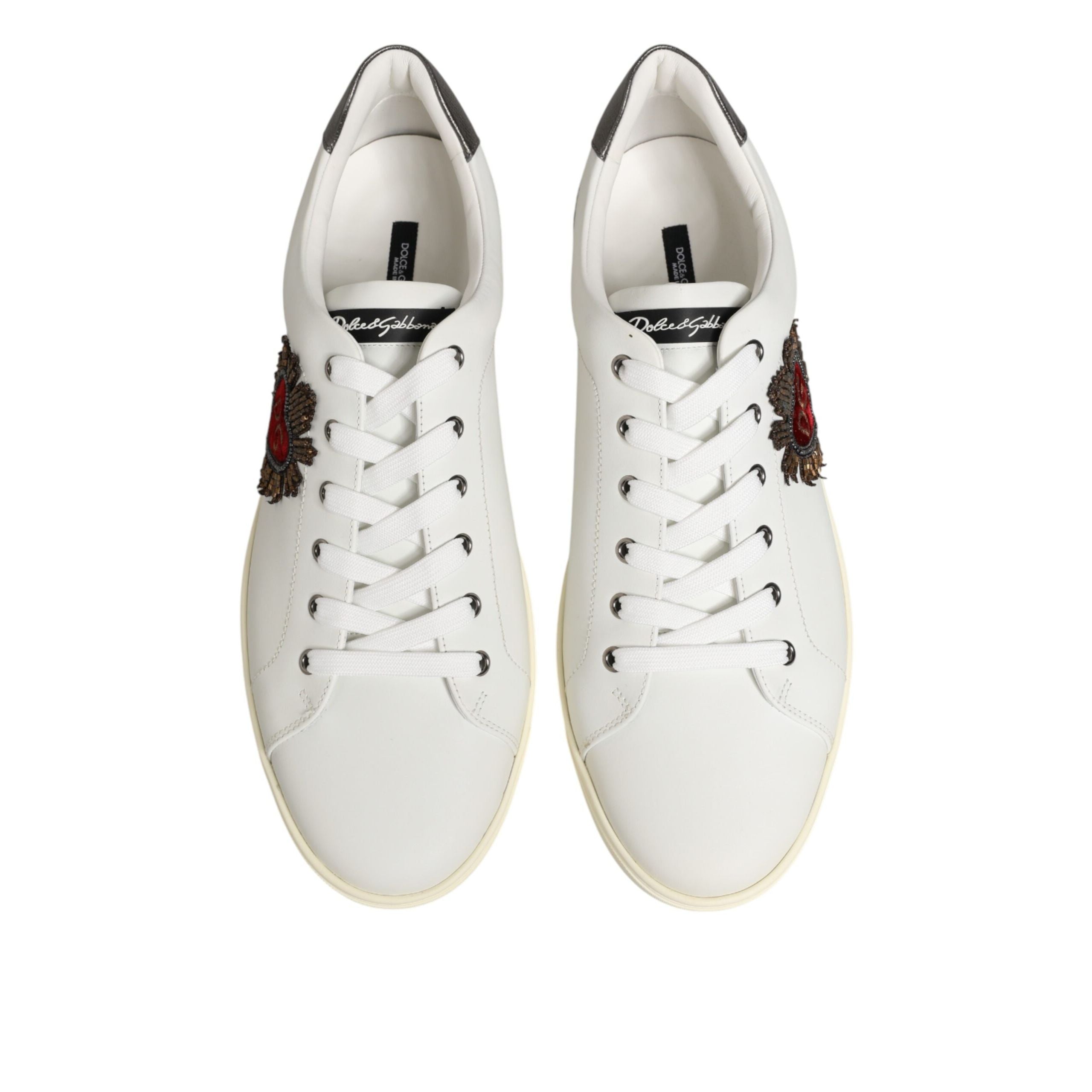 Adidași Dolce & Gabbana din piele albă, cu aplicații inimioară