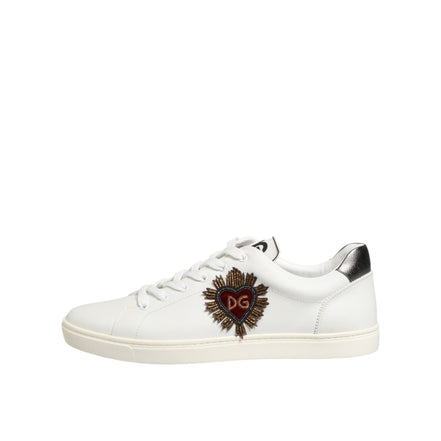Adidași Dolce & Gabbana din piele albă, cu aplicații inimioară