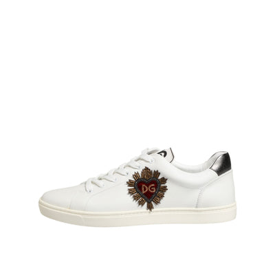 Adidași Dolce & Gabbana din piele albă, cu aplicații inimioară