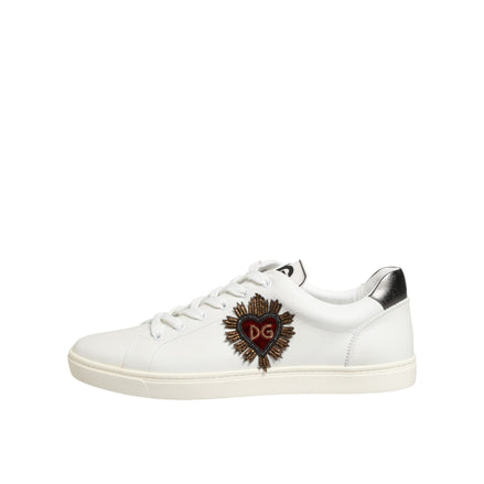 Adidași Dolce & Gabbana din piele albă, cu aplicații inimioară