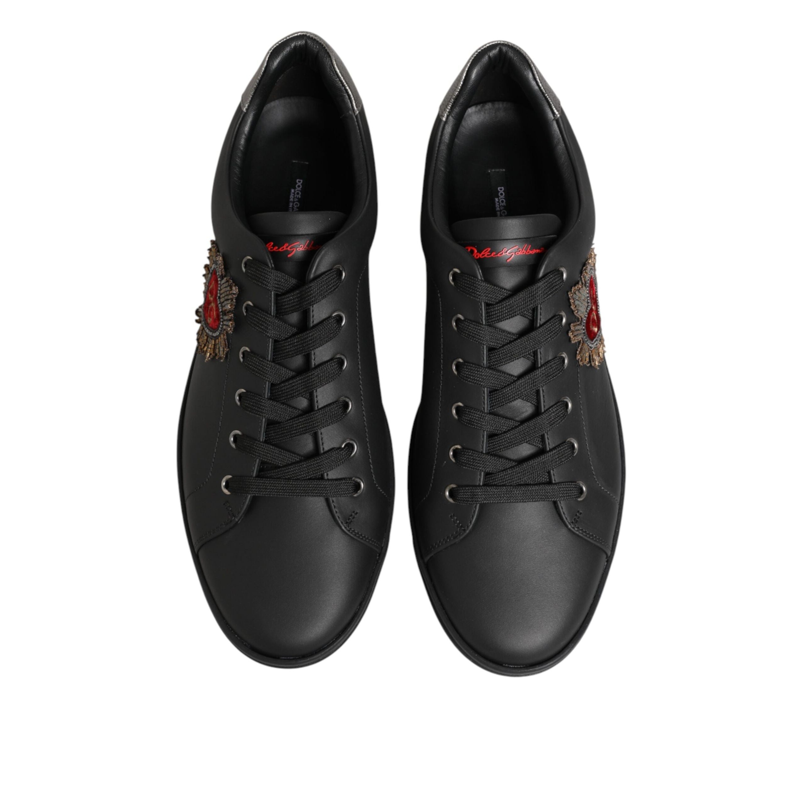Adidași Dolce & Gabbana din piele neagră cu aplicații inimioară