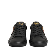 Dolce & Gabbana Black Leather Heart Embellished Sneakers