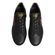 Dolce & Gabbana Black Leather Heart Embellished Sneakers