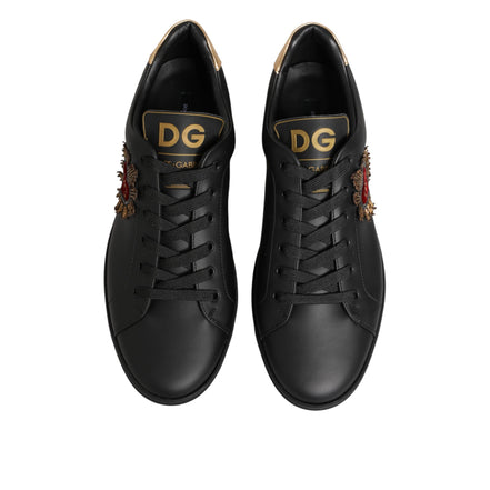 Dolce & Gabbana Black Leather Heart Embellished Sneakers