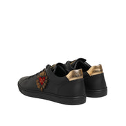 Dolce & Gabbana Black Leather Heart Embellished Sneakers