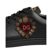 Dolce & Gabbana Black Leather Heart Embellished Sneakers