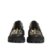 Dolce & Gabbana Black Leather Crystal Derby Shoes