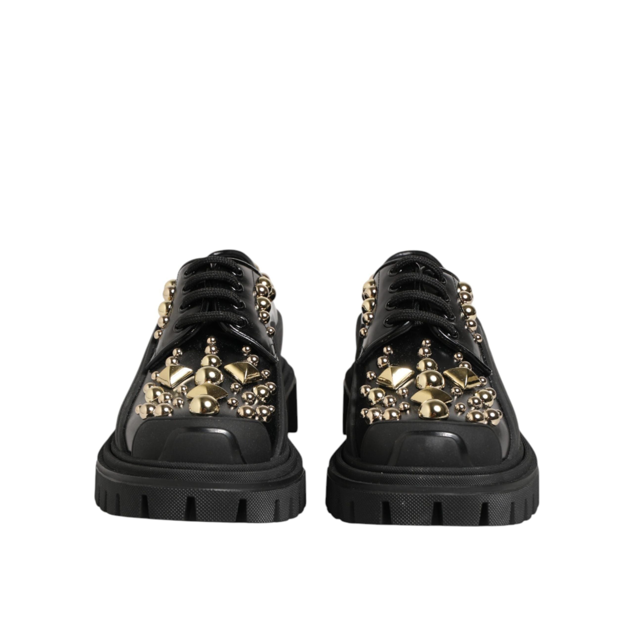 Dolce & Gabbana Black Leather Crystal Derby Shoes