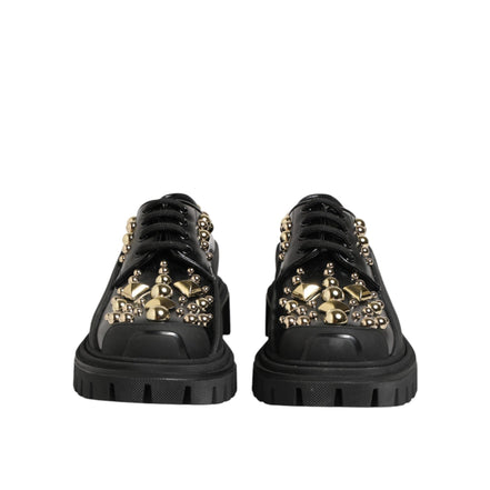 Dolce & Gabbana Black Leather Crystal Derby Shoes