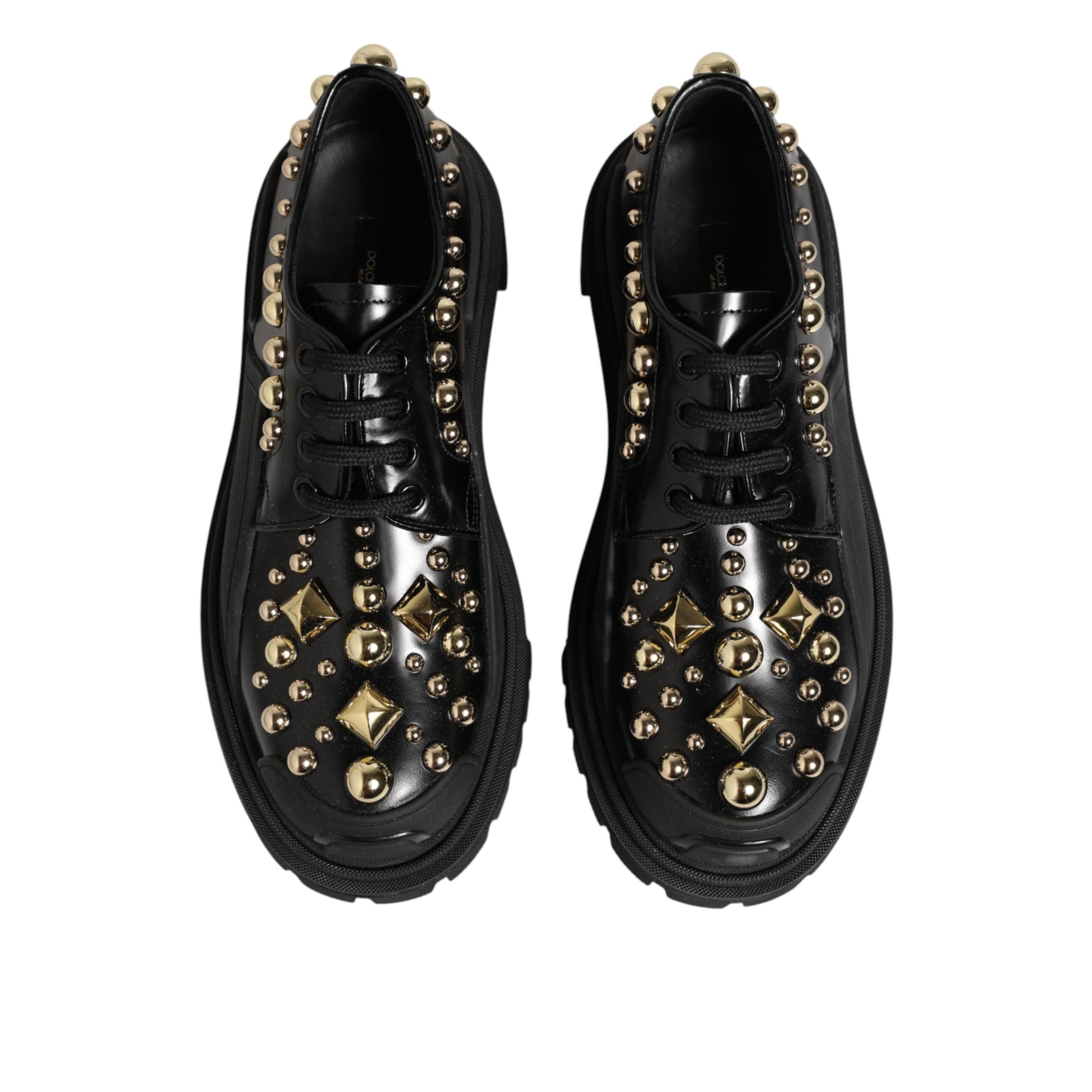 Dolce & Gabbana Black Leather Crystal Derby Shoes