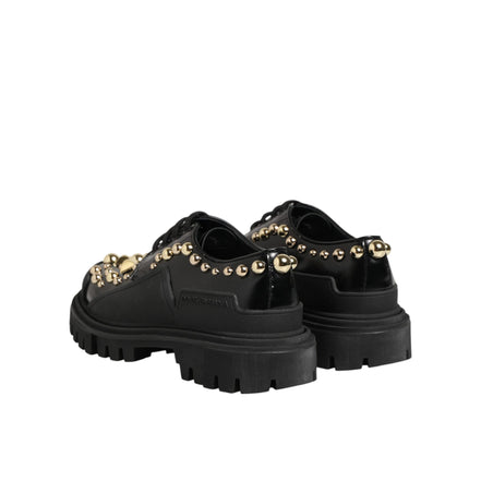 Dolce & Gabbana Black Leather Crystal Derby Shoes