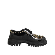 Dolce & Gabbana Black Leather Crystal Derby Shoes