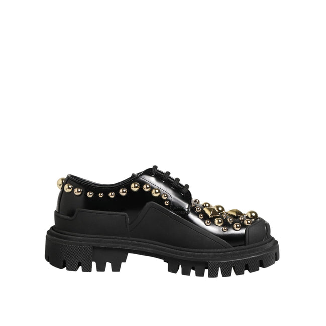 Dolce & Gabbana Black Leather Crystal Derby Shoes