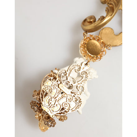 Colier cu pandantiv baroc Dolce & Gabbana din ceramică aurie, cu cristal și heruvim