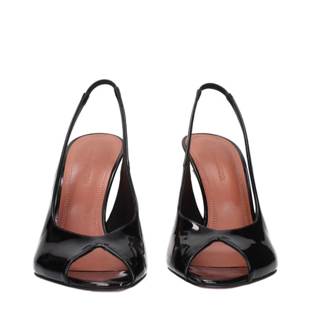 Sandale Amina Muaddi negre din piele cu toc stiletto