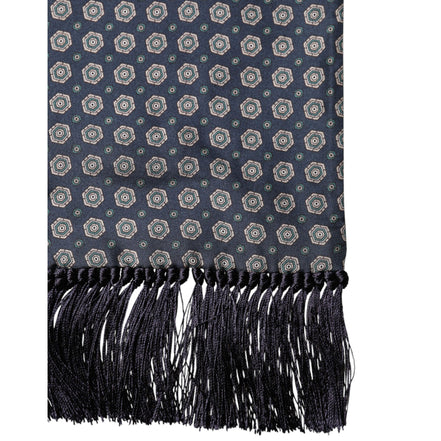 Dolce & Gabbana Blue Patterned Silk Fringes Foulard 138cm x 15.5cm Scarf
