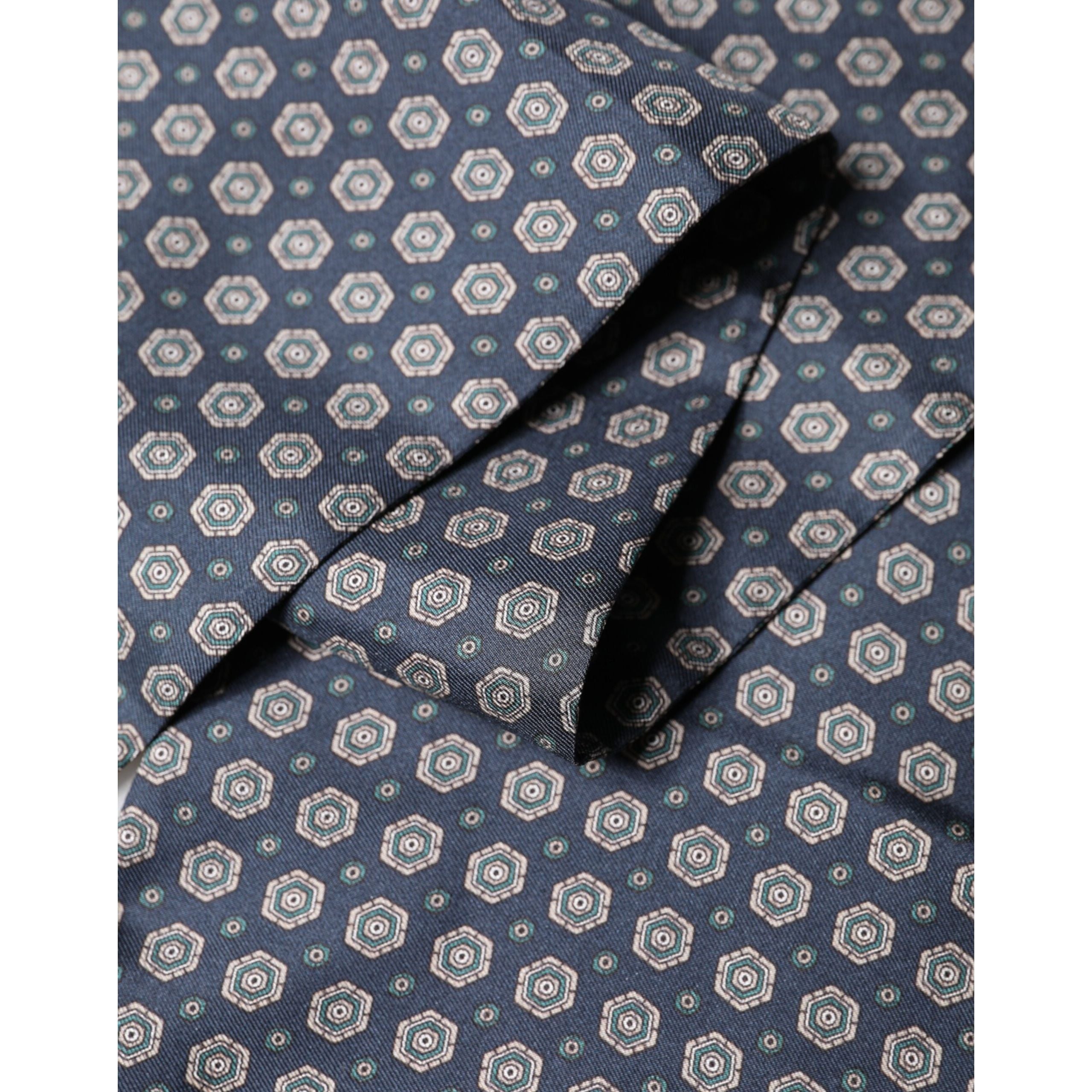 Dolce & Gabbana Blue Patterned Silk Fringes Foulard 138cm x 15.5cm Scarf