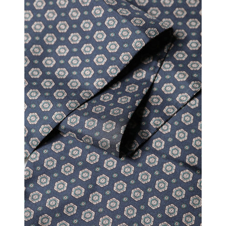Dolce & Gabbana Blue Patterned Silk Fringes Foulard 138cm x 15.5cm Scarf