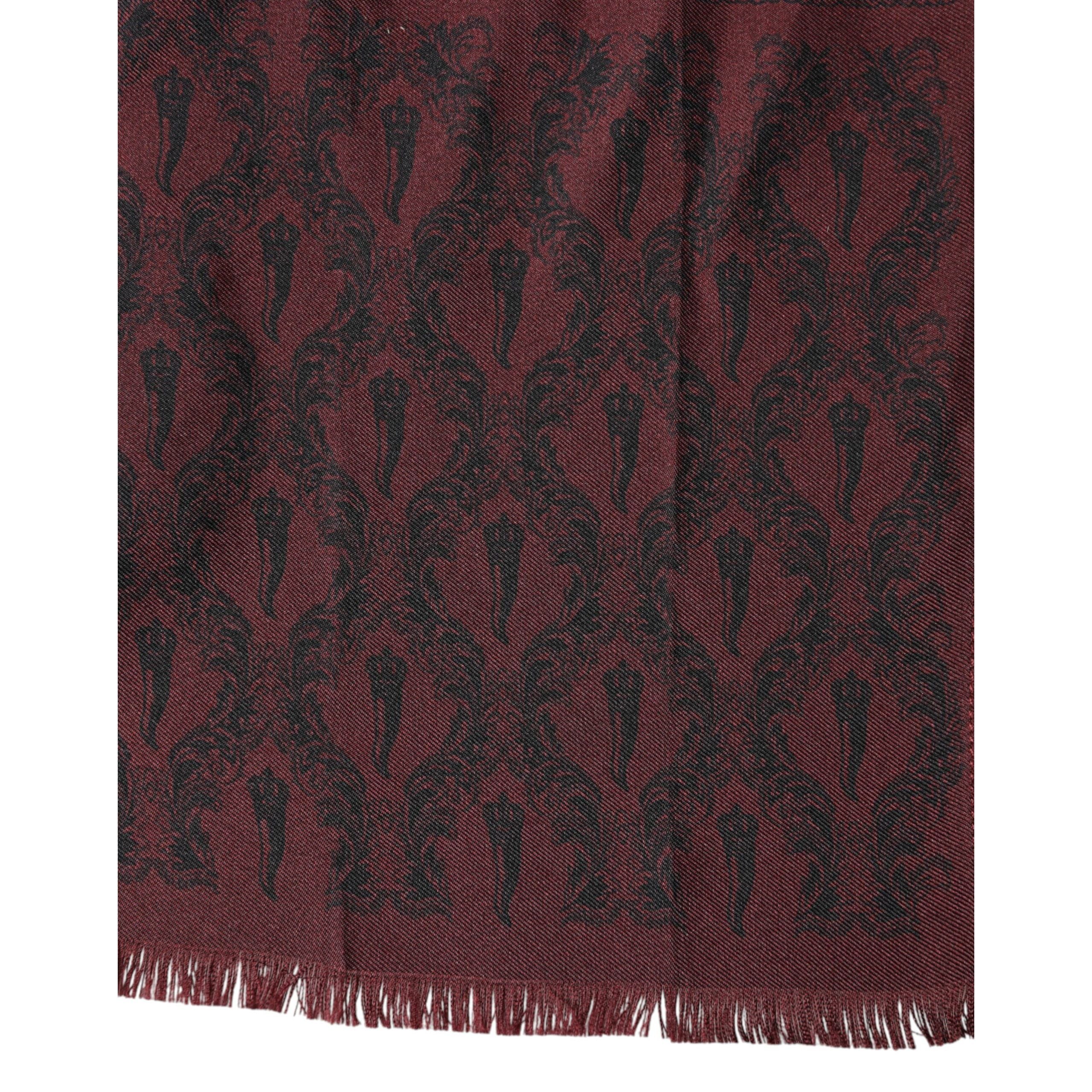 Dolce & Gabbana Maroon Patterned Silk Wrap Foulard 133cm x 22cm Scarf
