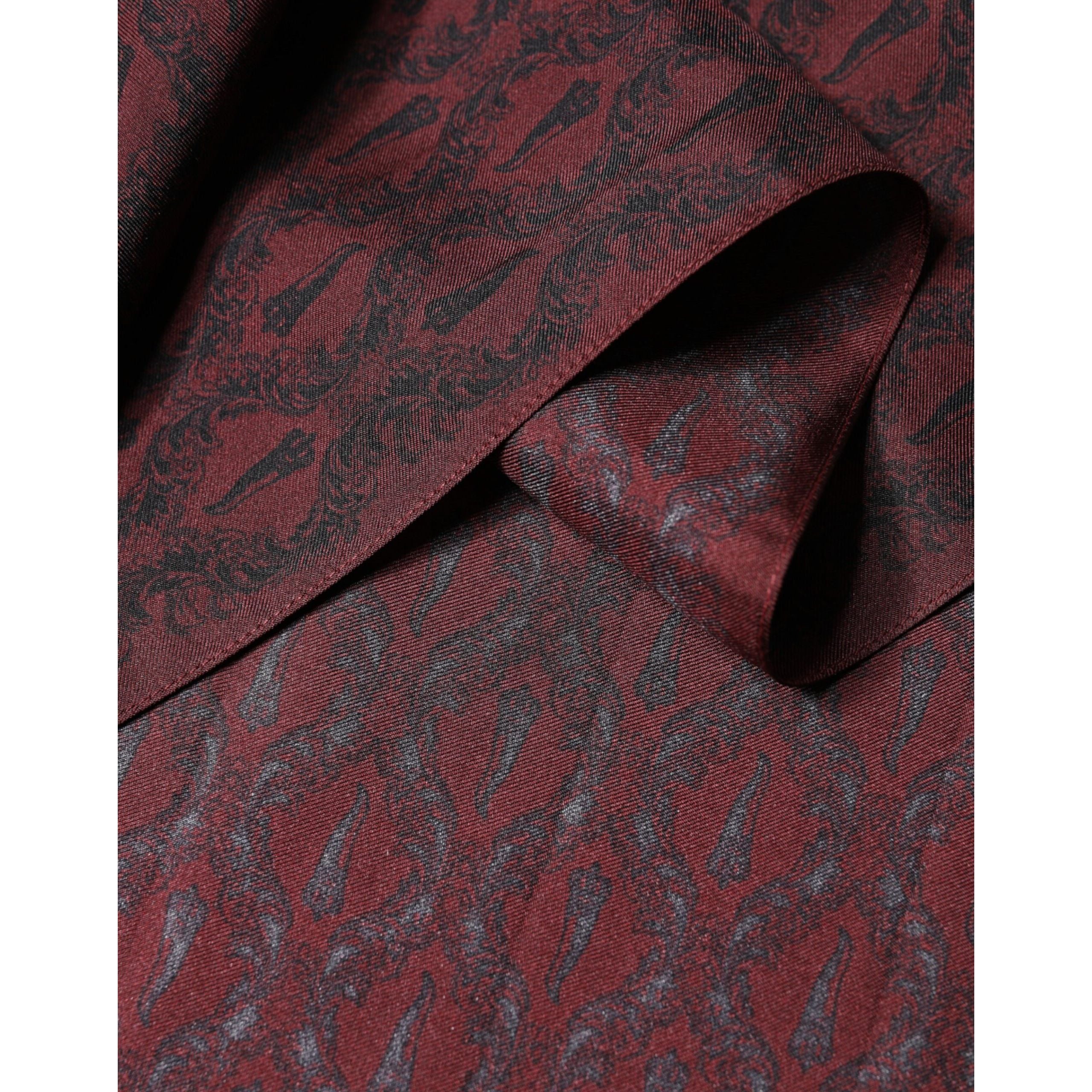 Dolce & Gabbana Maroon Patterned Silk Wrap Foulard 133cm x 22cm Scarf