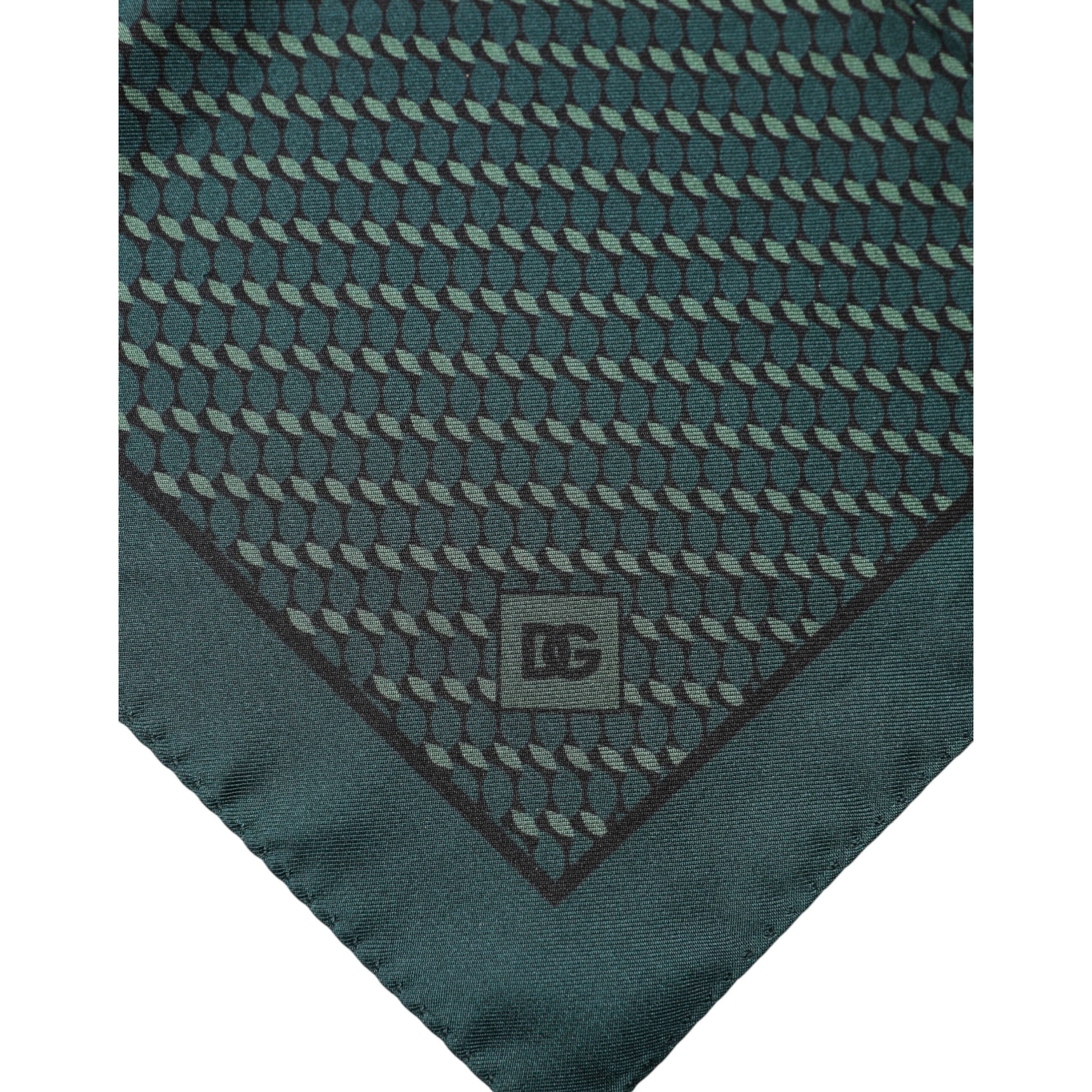 Dolce & Gabbana Dark Green Silk Patterned Handkerchief 32cm x 31cm Scarf