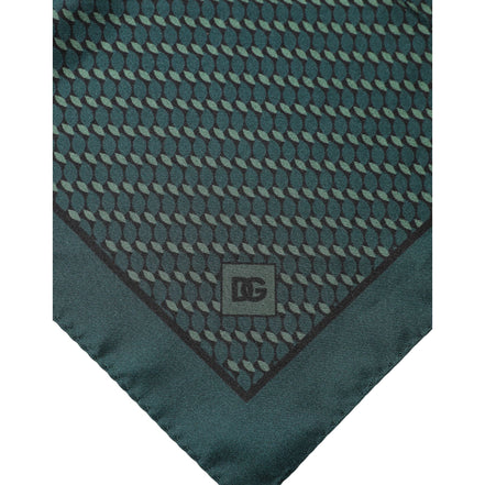 Dolce & Gabbana Dark Green Silk Patterned Handkerchief 32cm x 31cm Scarf