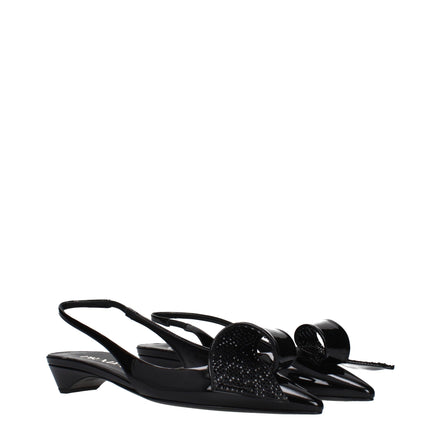 Sandale plate Prada din piele neagră