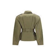 Alexander McQueen Bicolor Cotton Cropped Belted Jacket