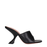 Amina Muaddi Black Leather Stiletto Heel Sandals