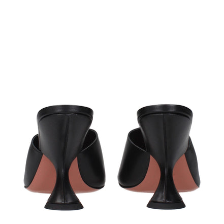 Amina Muaddi Black Leather Stiletto Heel Sandals