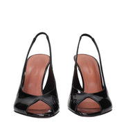 Amina Muaddi Black Leather Stiletto Heel Sandals