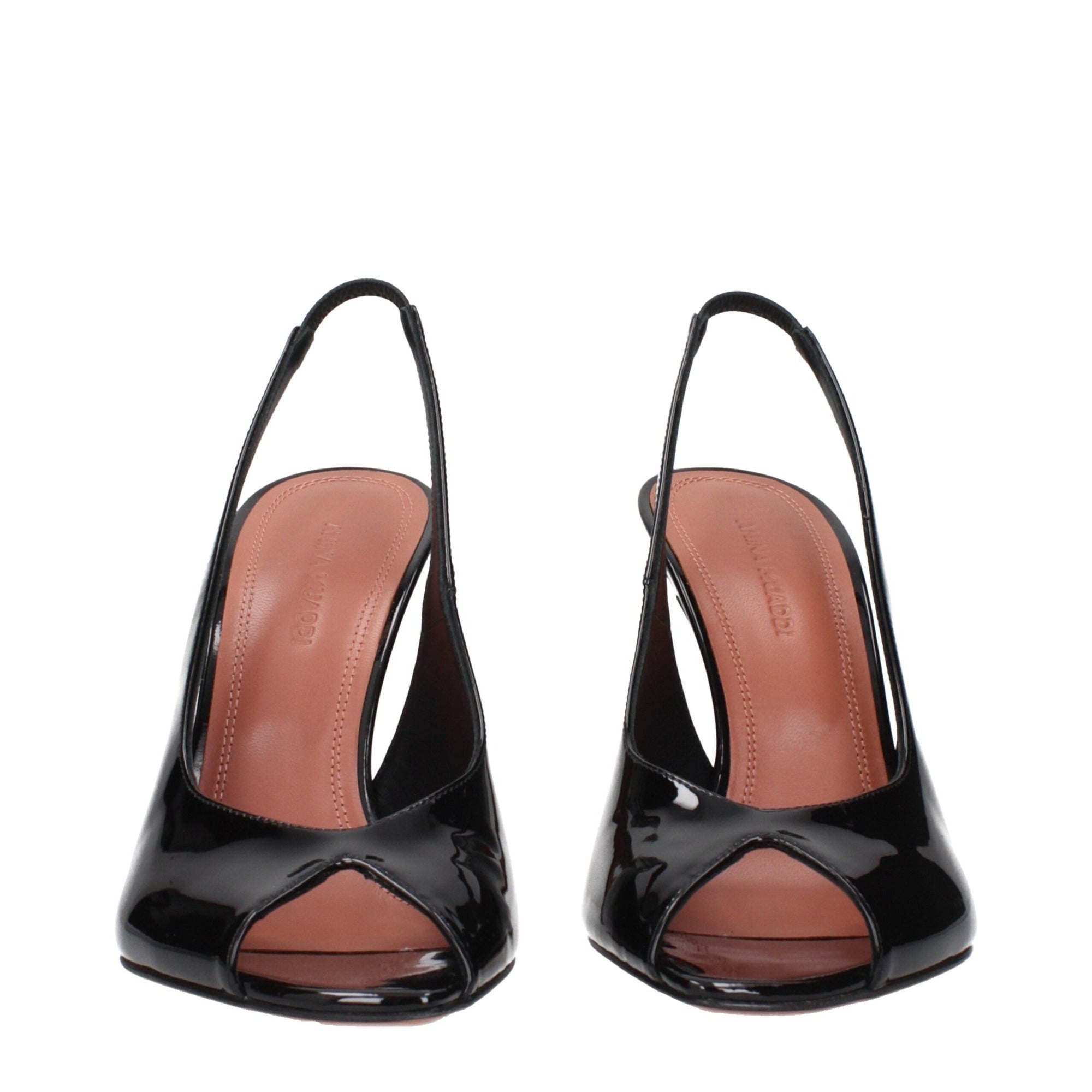 Amina Muaddi Black Leather Stiletto Heel Sandals