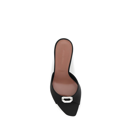 Amina Muaddi Black Silk Stiletto Heel Sandals