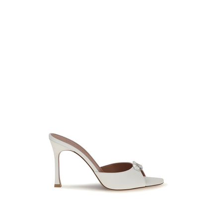Amina Muaddi White Calf Leather Stiletto Heel Sandals