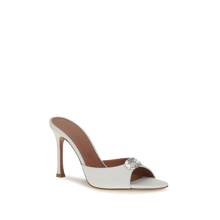 Amina Muaddi White Calf Leather Stiletto Heel Sandals