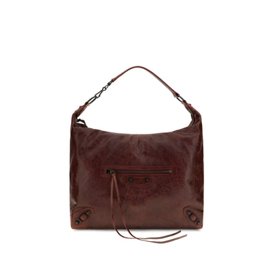 Geantă de umăr Balenciaga bordo din piele de miel Hobo
