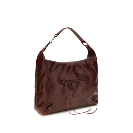 Geantă de umăr Balenciaga bordo din piele de miel Hobo