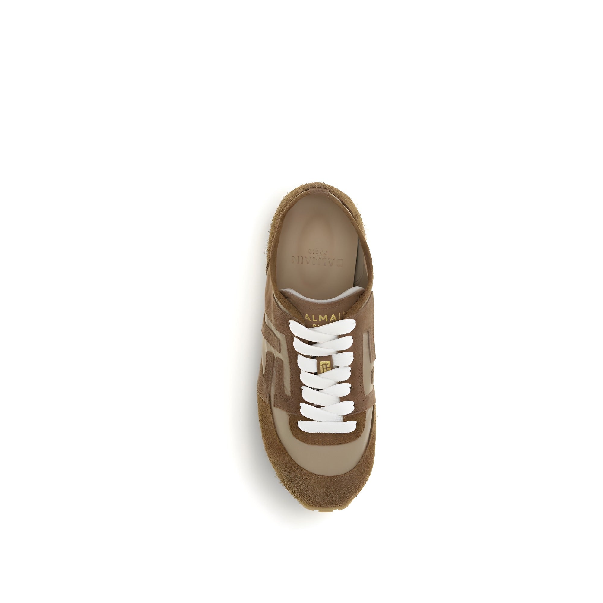 Balmain Beige Calf Leather Athletic Sneakers
