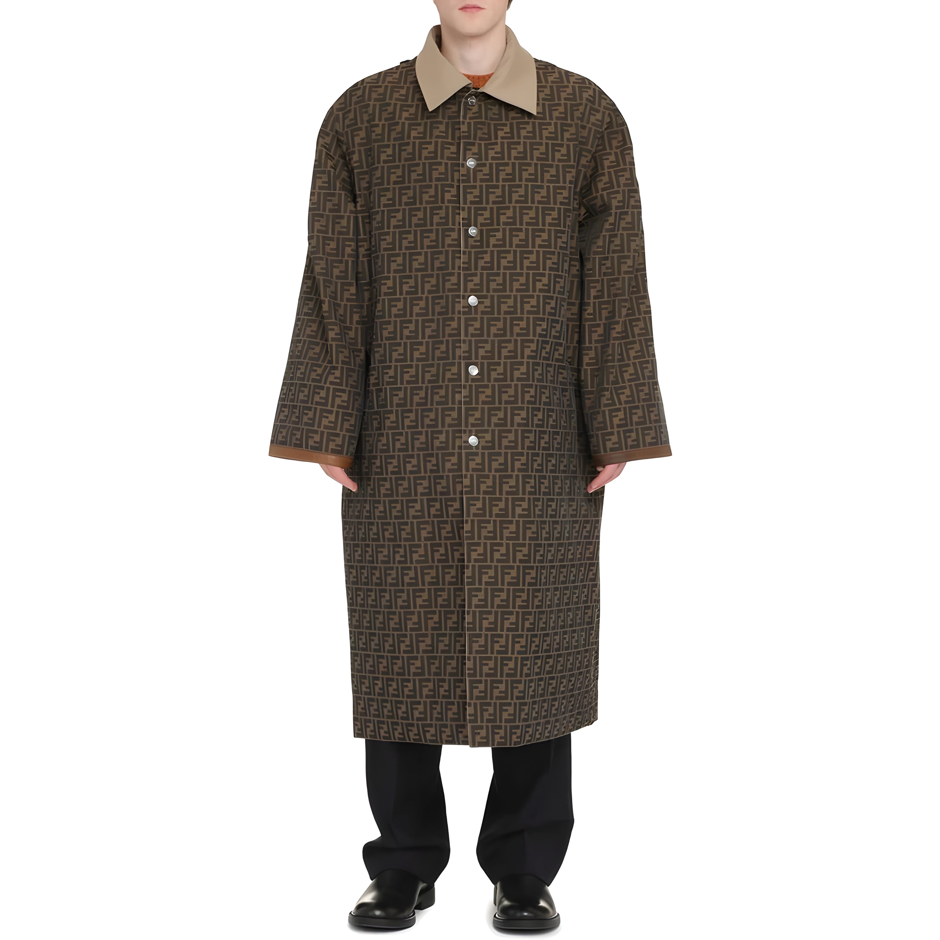 Palton Fendi bej din bumbac