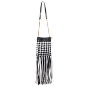 Geantă de umăr Versace din piele și material textil, alb-negru