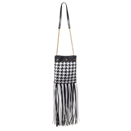 Geantă de umăr Versace din piele și material textil, alb-negru