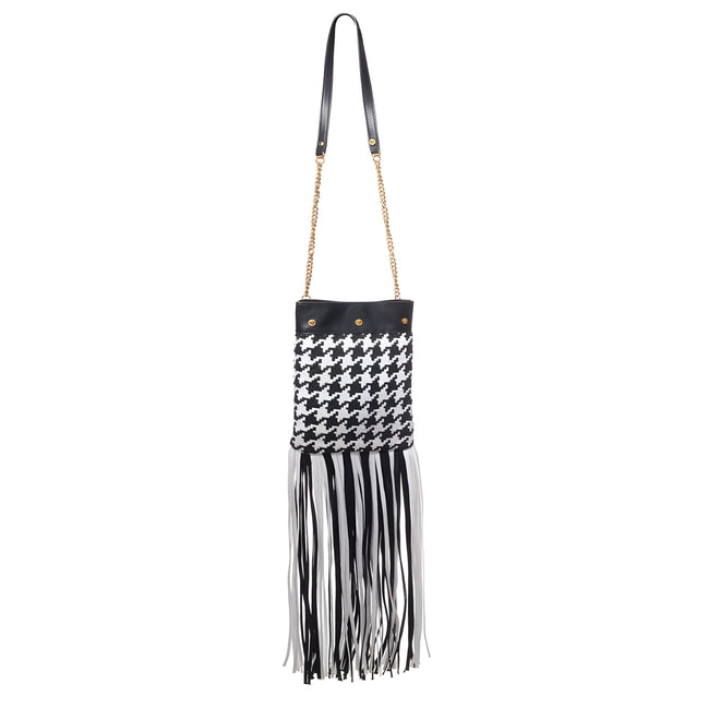 Geantă de umăr Versace din piele și material textil, alb-negru