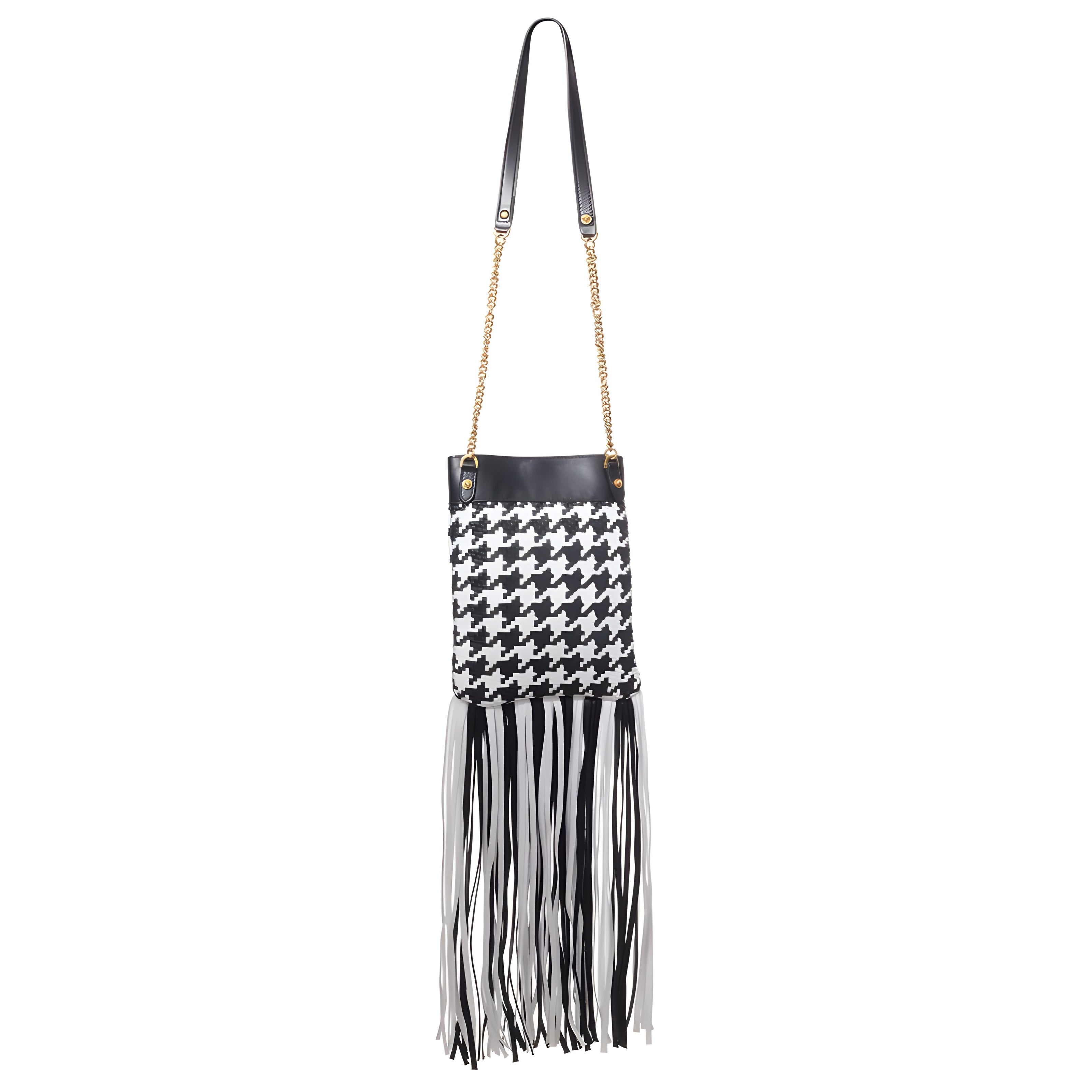 Geantă de umăr Versace din piele și material textil, alb-negru