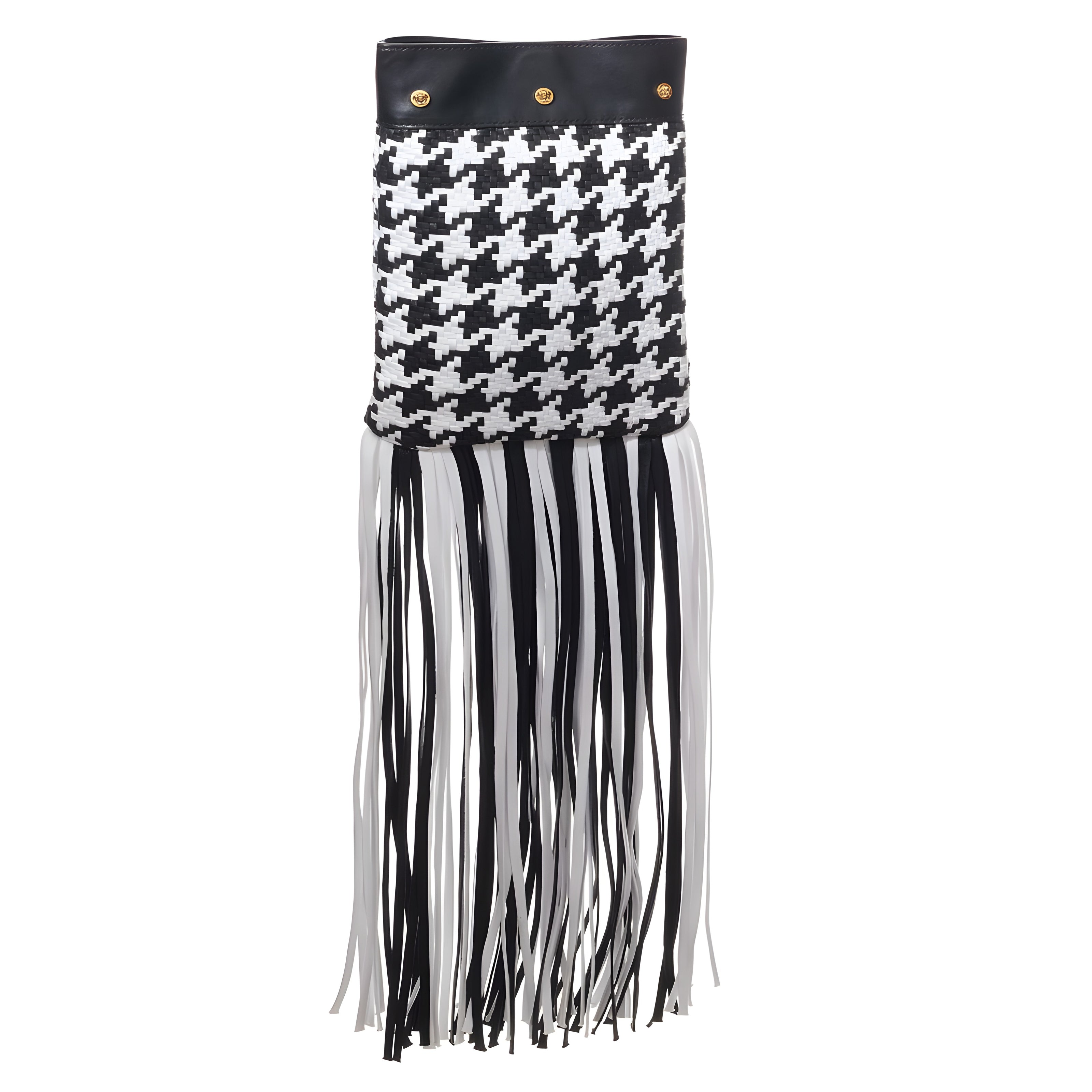 Geantă de umăr Versace din piele și material textil, alb-negru