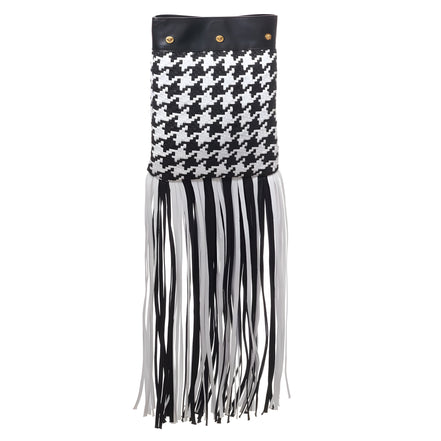 Geantă de umăr Versace din piele și material textil, alb-negru
