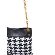 Geantă de umăr Versace din piele și material textil, alb-negru
