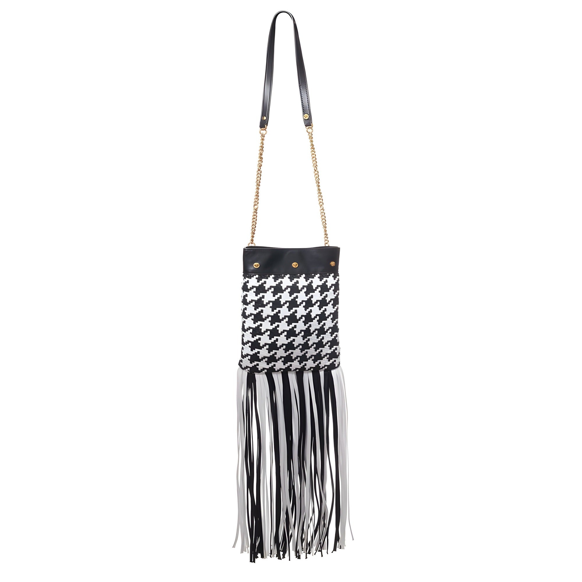 Geantă de umăr Versace din piele și material textil, alb-negru