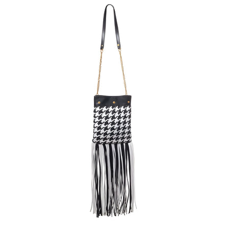 Geantă de umăr Versace din piele și material textil, alb-negru