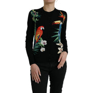 Dolce & Gabbana Black Bird Cardigan Pulover Lână Mânecă Lungă