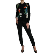 Dolce & Gabbana Black Bird Cardigan Pulover Lână Mânecă Lungă